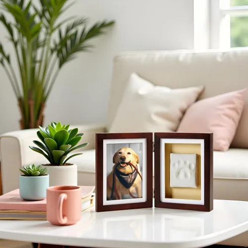 Miniatura 8 de Fotografía de recuerdo Pearhead con la huella de tu perro o gato , Espresso Marco de mesa con estampado de arcilla espresso