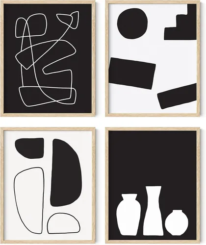 Miniatura 73 de HAUS AND HUES Arte abstracto para pared en blanco y negro, juego de 4 pósteres minimalistas en blanco y negro para paredes, pósteres estéticos Juego