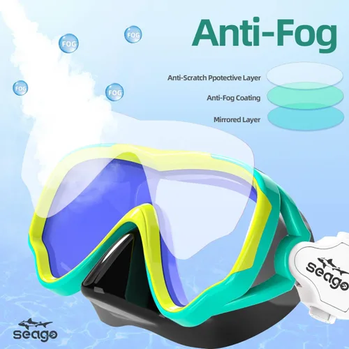 Miniatura 4 de Seago Gafas de natación para niños, máscara de buceo para jóvenes (5-15), antivaho 180° visión clara Azul(Mirrored Blue)