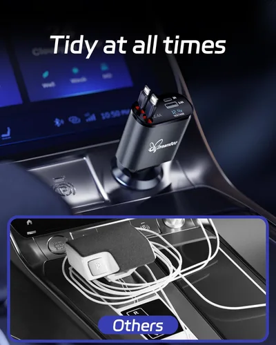 Miniatura 7 de Cargador retráctil para automóvil, cargador USB súper rápido para iPhone de automóvil, regalos para hombres y mujeres, accesorios para automóvil
