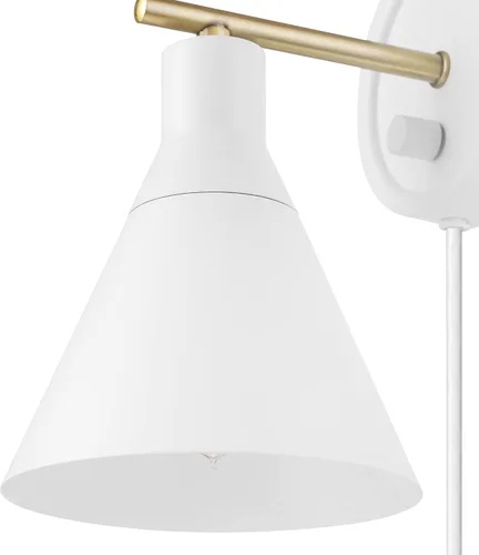 Miniatura 9 de Globe Electric 65542 - Candelabro de pared de 1 luz con enchufe o cableado, blanco mate, acento en latón, interruptor giratorio de atenuación sin