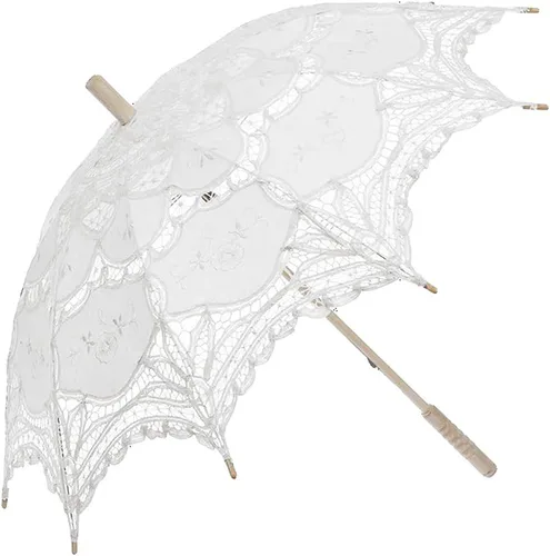 SQOIKOS Paraguas de encaje blanco vintage para boda, novia, encaje para decoración, foto, fiesta de té, tamaño adulto