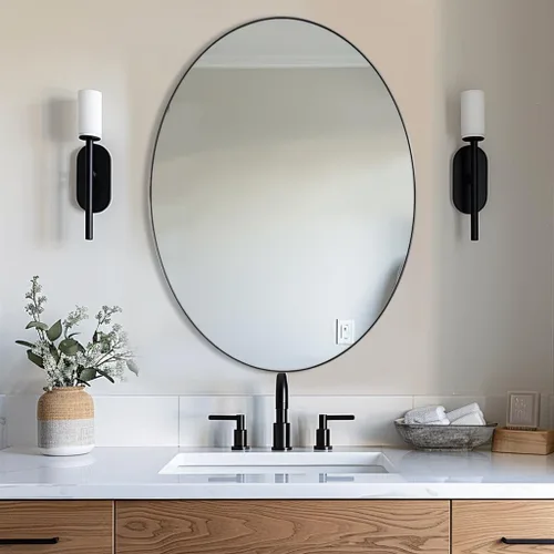 Miniatura 4 de Espejo de baño cromado ANDY STAR, espejo de pared ovalado de 24x32 pulgadas pulido en cromo para baño, espejo de pared cromado moderno