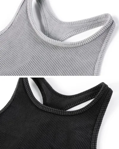 Miniatura 5 de ODODOS - Camiseta corta sin mangas, camisola con tejido acanalado, sin costuras, para mujer, paquete de 3unidades
