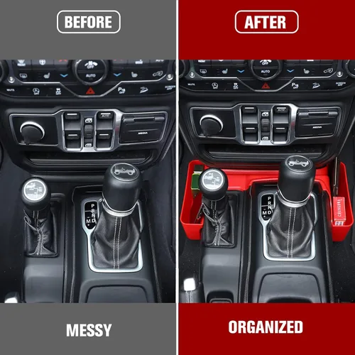 Miniatura 6 de JeCar Bandeja de palanca de cambios de consola central, caja de almacenamiento para Jeep Wrangler JL Gladiator JT 2018-2024 (rojo)