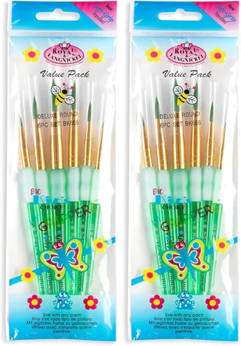 Royal Brush Big Kids Choice Deluxe - Juego de pinceles redondos sintéticos, varios tamaños, verde, juego de 6 (paquete de 2)