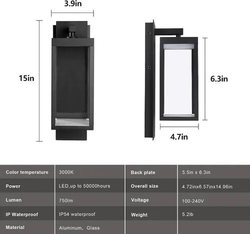 Miniatura 6 de Lámparas modernas para exteriores del atardecer al amanecer, aplique de pared exterior de 15 pulgadas, luz de porche, lámpara de pared negra