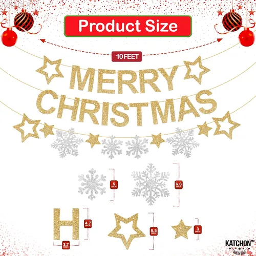 Miniatura 4 de KatchOn, Pancarta de Feliz Navidad con Purpurina para Interiores - Grande de 10 Pies, 3 Cuerdas Guirnalda de Copos de Nieve Decoraciones
