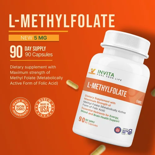 Miniatura 3 de INVITA L-metilfolato de 5 mg – Folato de metilo activo formulado por un médico – Suplemento 5-MTHF para la energía, el estado de ánimo y la salud