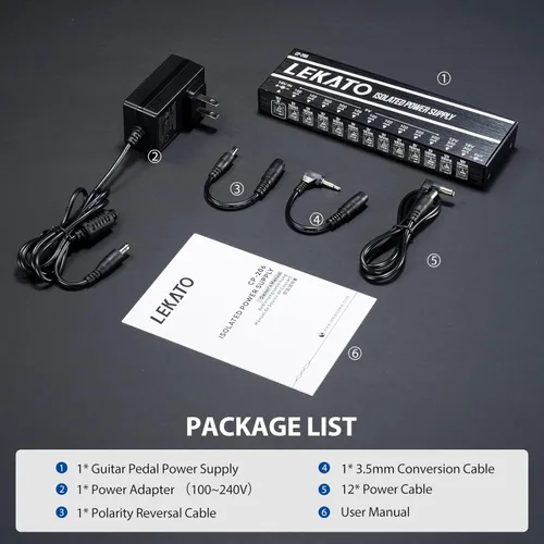 Miniatura 6 de LEKATO Fuente de alimentación para pedal de guitarra, fuente de alimentación aislada de 12 puertos, salida CC 9V/12V/18V, 100mA a 500mA para pedales