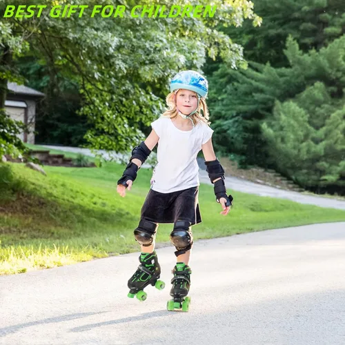 Miniatura 6 de Nattork - Patines de ruedas para niños y niñas, 4 tamaños, patines ajustables con ruedas iluminadas, divertidos patines para niños pequeños, Verde