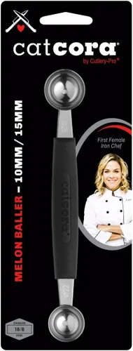 Cat Cora Melon Baller, profesional 18/8 acero inoxidable doble cuchillas 10/0.591 in para bolas de melón y adornos, mango ergonómico de agarre suave