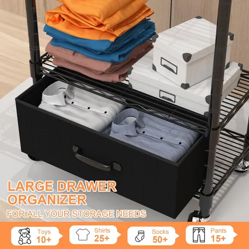 Miniatura 6 de VyGrow Perchero de Ropa, Perchero de Ropa para Colgar Ropa, Sistema Organizador de Armario Ajustable de 4 Niveles con Cajón Varillas Dobles