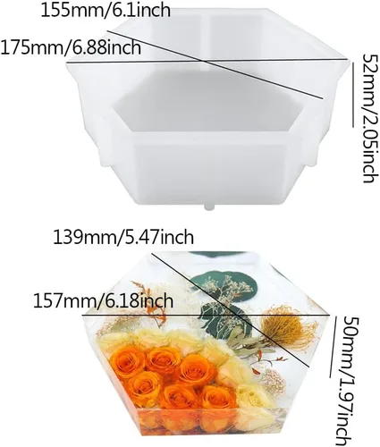 Miniatura 4 de Molde de resina hexagonal, moldes de silicona hexagonal profunda para resina, moldes de resina epoxi geométrica para preservación de flores, boda