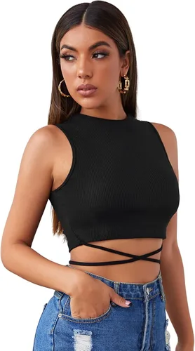 Miniatura 3 de SheIn Camiseta corta sin mangas con lazo cruzado en la espalda para mujer