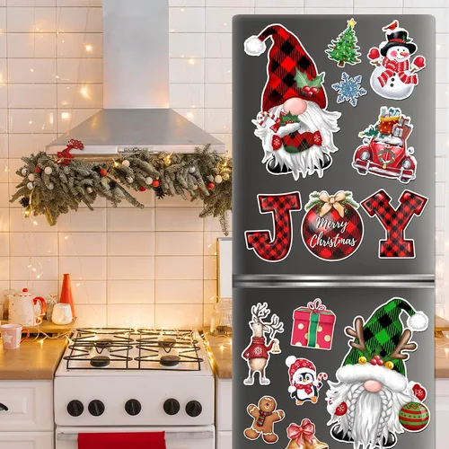 Miniatura 4 de Imanes de Navidad para refrigerador, 14 unidades, gnomo alegre, nevera, coche, puerta de garaje, calcomanías magnéticas para decoración