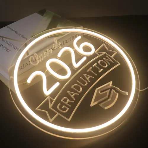 Miniatura 7 de Class of 2026 - Letrero de neón con texto en inglés "Congrats Grad" LED regulable USB Felicidades Graduación Cap Light Decoración de pared para sala