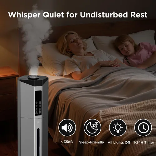 Miniatura 7 de Humidifiers for Bedroom - GloryAir 2.38Gal/9L Dual Atomizers Top Fill Humidifier for Large Room 2000ft² with Auto Rotation 7-Color Light Humidistat