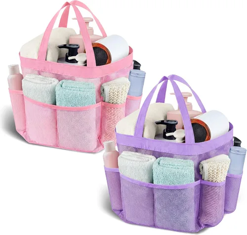 Miniatura 23 de Attmu Organizador de ducha de malla portátil, de secado rápido, bolsa de ducha colgante para dormitorio universitario, artículos esenciales de gran