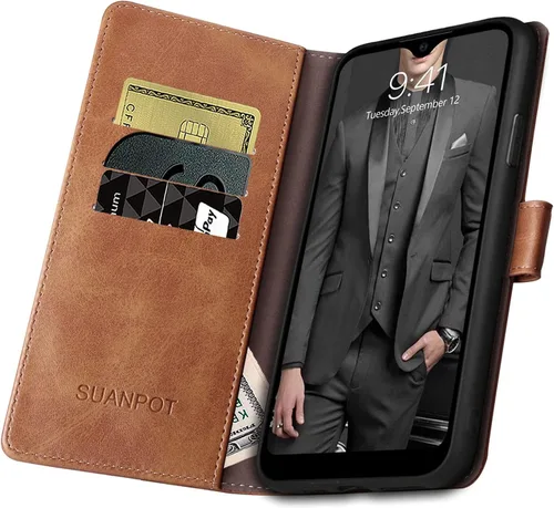 Miniatura 4 de SUANPOT Funda de piel tipo cartera para Samsung Galaxy A12 con bloqueo RFID, tarjetero para tarjetas de crédito, funda de teléfono con tapa a prueba