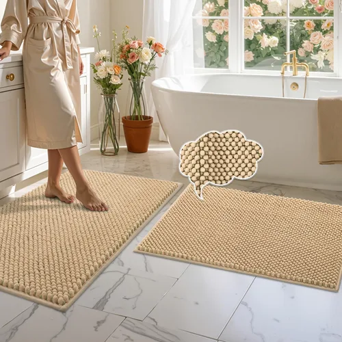 Miniatura 33 de BSICPRO Juego de alfombras de baño 2 piezas - Tapetes de baño de chenilla antideslizantes - Gruesa y suave alfombra absorbente de salvia para baño