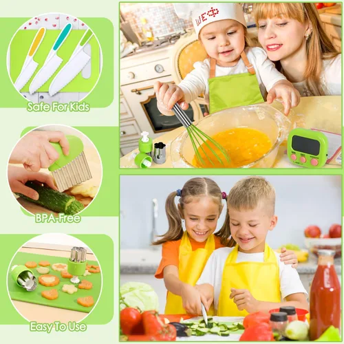 Miniatura 3 de 37 piezas de juegos de cocina para niños reales, juego de regalo de cocina y horneado para niños con estuche de almacenamiento, temporizador