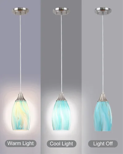 Miniatura 4 de karyfine Mini lámparas colgantes de vidrio artístico para isla de cocina, hechas a mano en color teja con vidrio dorado, iluminación colgante