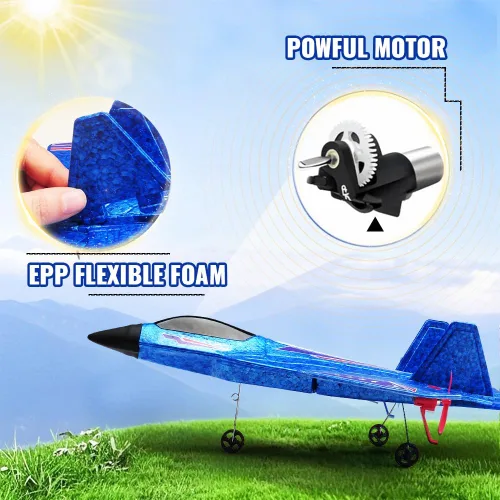 Miniatura 8 de Avión RC azul para niños Upgrade F-22 Raptor Fighter RC Avión de control remoto Juguetes de avión RC 2.4 GHZ Smart Estabilizador de giro de 6 ejes