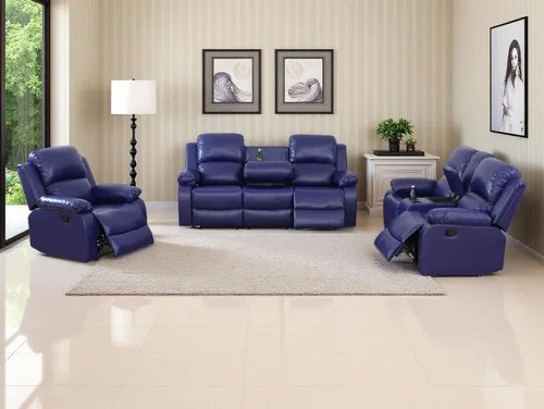 Miniatura 46 de Sofá reclinable manual moderno, sofá reclinable de cuero de 3 plazas, sofá reclinable de sala de estar, sofá con portavasos y mesa abatible
