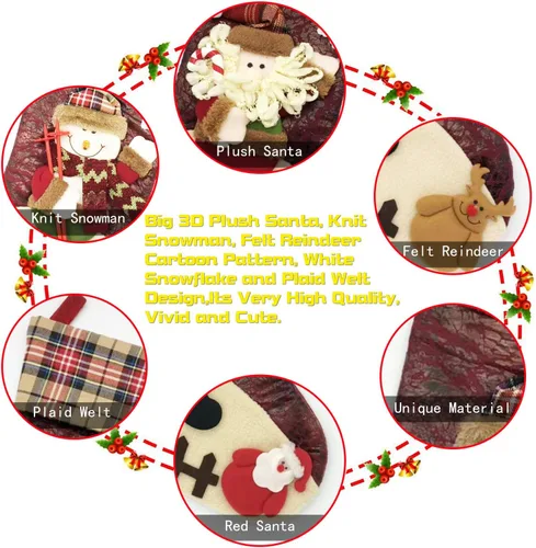 Miniatura 3 de Medias de Navidad a cuadros de 21 pulgadas, ciervos, osos, animales de una pieza, fieltro de felpa grande, diseño de reno 3D, muñeco de nieve