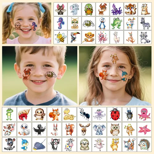 Miniatura 2 de Tatuajes temporales de animales para niños, 160 piezas de tatuajes más grandes mezclados lindos animales, regalos de fiesta, regalos de Navidad