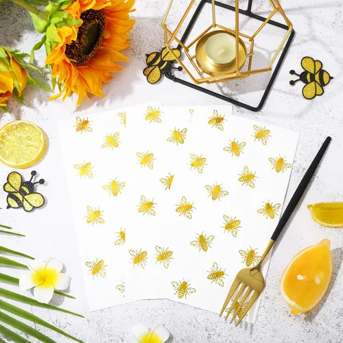 Miniatura 4 de Whaline 100 servilletas de papel desechables de abejorros de papel de abejorros de papel desechables de primavera y verano para cocina, baño, boda