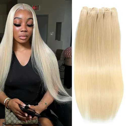 Miniatura 21 de 613 paquetes de cabello humano de 10 pulgadas, grado 12A, 100% sin procesar, rubio virgen brasileño 613, extensiones de cabello humano para mujeres
