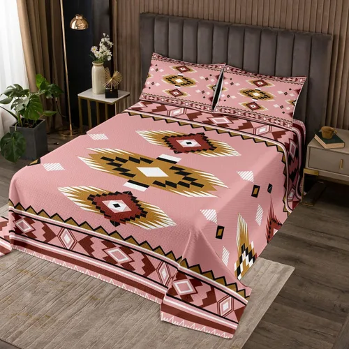 Miniatura 10 de Erosebridal Juego de colcha étnica tribal con flechas geométricas aztecas, acolchado occidental, tribu africana, exótico, atrapasueños, plumas