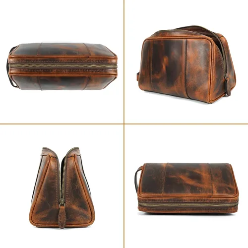 Miniatura 7 de ELIZO Neceser de cuero genuino para hombre, Timber, L
