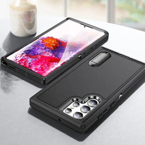 Miniatura 8 de Funda para Samsung Galaxy S22 Ultra con función atril de 3 capas de grado militar, funda protectora de silicona resistente a prueba de golpes