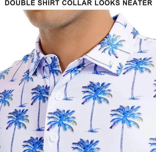 Miniatura 100 de DEOLAX Camisa de golf para hombre, con estampado de moda, atlética, de manga corta, clásica, casual, ajuste seco, suave, para hombres