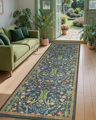 Miniatura 104 de Tangsoo Alfombra lavable para pasillo, antideslizante, 2 x 6 pies, estilo bohemio, floral, vintage, para entrada, suelo suave, para cocina, baño