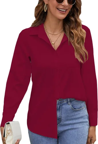 Miniatura 6 de Camisas de manga larga con botones para mujer, blusas casuales con cuello sin arrugas, para el trabajo, la oficina