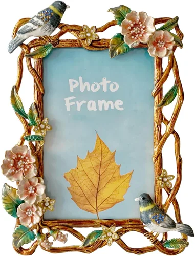 Marco de fotos vintage de 5 x 7, marco de fotos floral pintado a mano con marco de metal y vidrio de alta definición para exhibición de mesa,