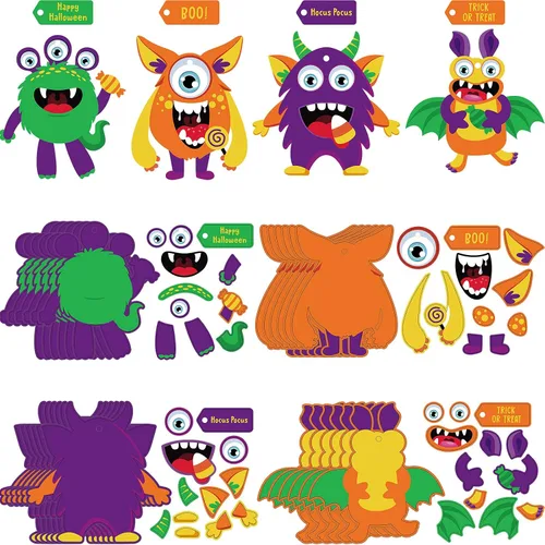 Sumind 24 juegos de adornos de papel para manualidades de Halloween, kit decorativo de papel de Halloween, suministros de manualidades para