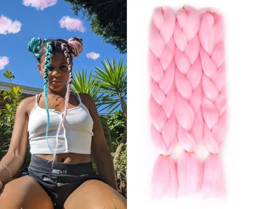 Miniatura 2 de Extensiones de cabello trenzado rosa de alta calidad, paquete de trenzas gigantes para trenzas de caja, cabello de ganchillo de un solo