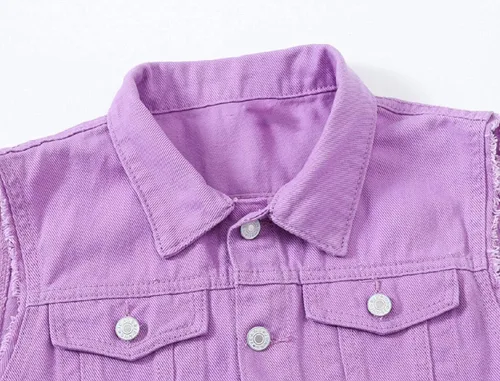 Miniatura 3 de CHARTOU Chaleco de mezclilla deshilachado sin mangas con cuello de solapa rasgado para mujer