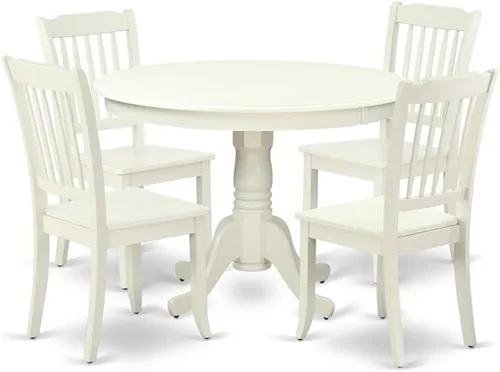 Miniatura 13 de East West Furniture HLDA3-BCH-W Juego de mesa de cocina de 3 piezas para espacios pequeños contiene una mesa de comedor redonda con pedestal y 2