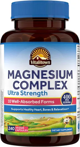 Miniatura 10 de Vitalitown Suplemento de Complejo de Magnesio 10 en 1 - 400mg de Magnesio Elemental Quelado con Glicinato, Citrato, Malato, Taurato y Más