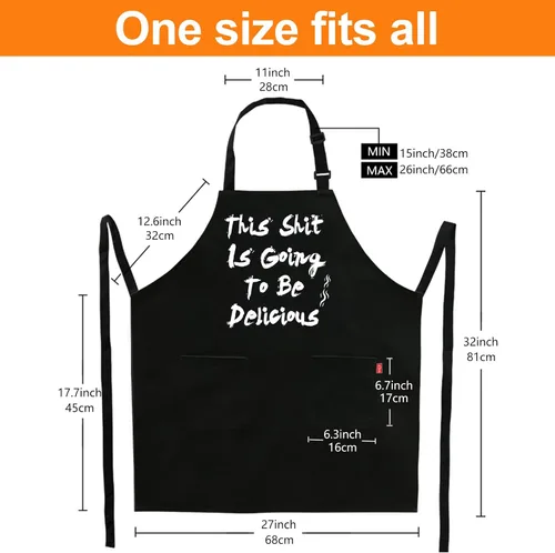 Miniatura 4 de Delantal divertido para barbacoa para hombres, delantal de chef con 2 bolsillos, correa ajustable para el cuello y lazos de 40 pulgadas de largo