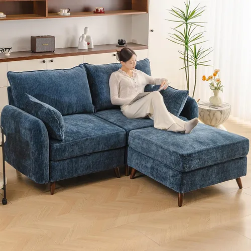 Miniatura 38 de Rexulqo Sofá modular modular de 104 pulgadas con almacenamiento para todos los asientos, sofá grande en forma de L, cómodos sofás de nube con Azul