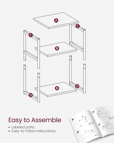Miniatura 7 de VASAGLE Mesa auxiliar, mesa auxiliar pequeña, mesita de noche alta para sala de estar, dormitorio, oficina, baño, marrón camello y negro clásico