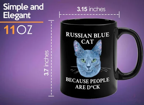 Miniatura 5 de Taza de café para amantes de los gatos, 11 onzas, color negro, gato azul ruso, regalo para amantes de los animales, regalo para propietario