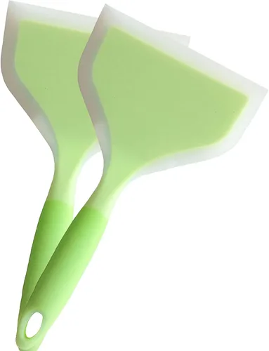Miniatura 7 de Espátula de pescado de plástico envuelta en silicona para panqueques, pala antiadherente resistente al calor, espátula plana ancha para huevos Verde